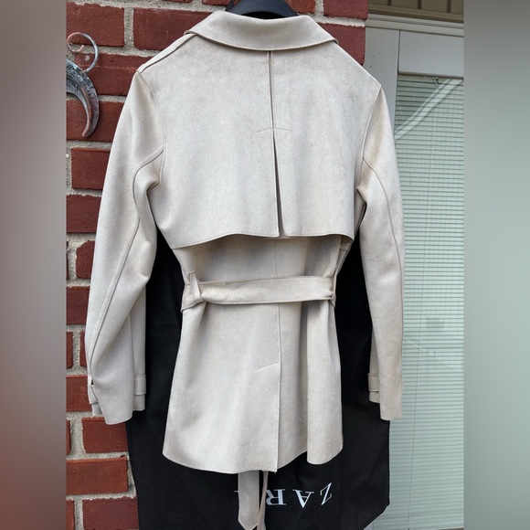 Zara Faux Suede Short Trench Coat - Picture 2 of 10